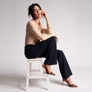 Betabrand Navy Dress Pant Yoga Pants Bootcut Size Small